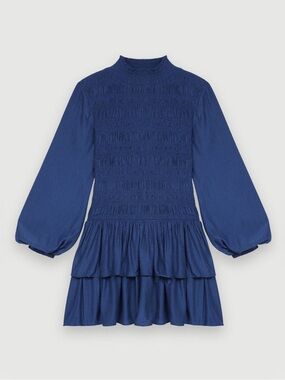 Maje Flounced satin smocked dress